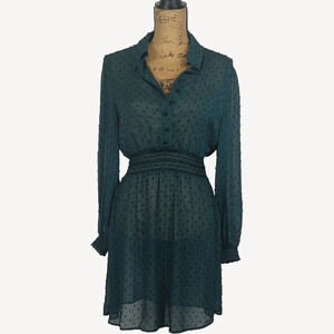 NWOT Sheer Forest Green Polka Dot Dress